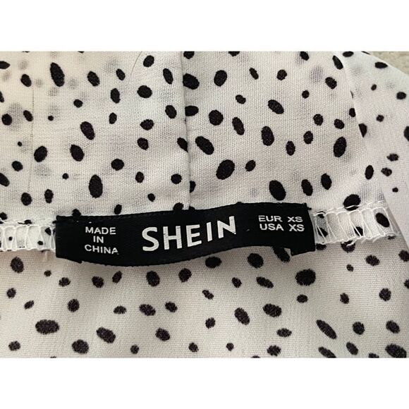 SHEIN Sleeveless Tie Front Dotted Blouse-White with Black Dots-XS - Picture 3 of 6